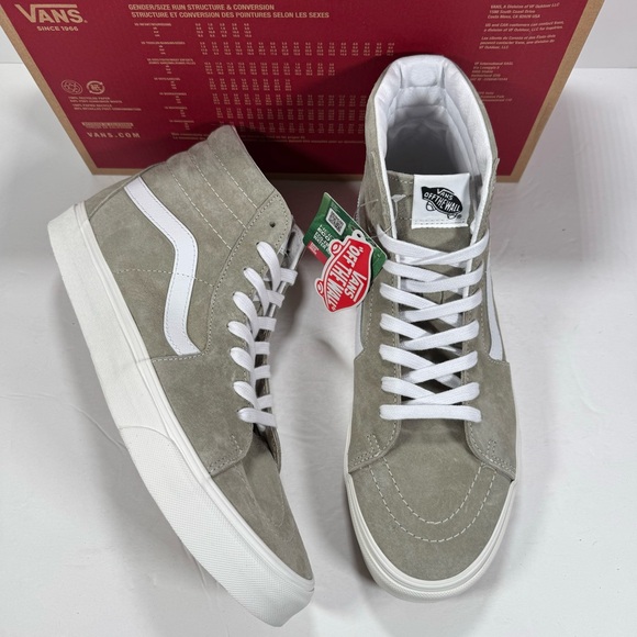 Vans Sk8-Hi Pig Suede Moss Gray Snow White High Top Sneakers Men 11.5 Women 13 - Picture 1 of 12